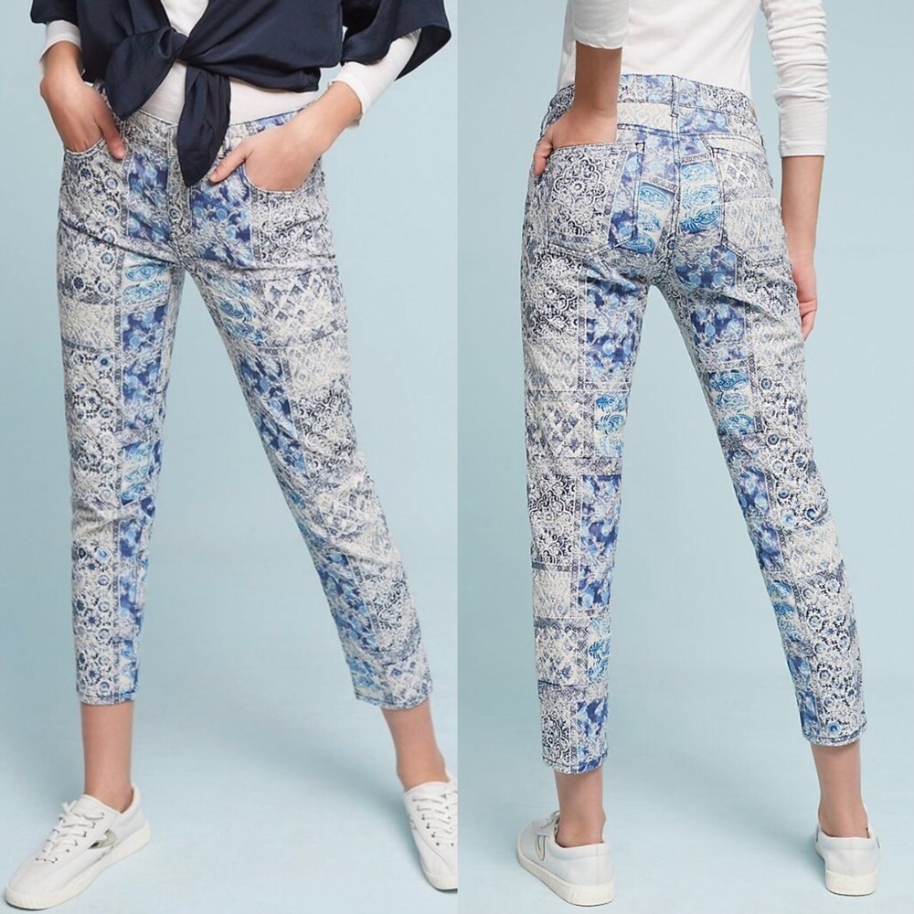 Anthropologie Pilcro Stet Mid-Rise Jacquard Skinny Jeans, Sz 25 Ankle